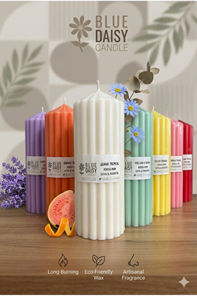BlueDaisyCandle DALGALI SÜTUN BEYAZ GUAVA kokulu mum , SİLİNDİR SÜTUNLU MUM ,...