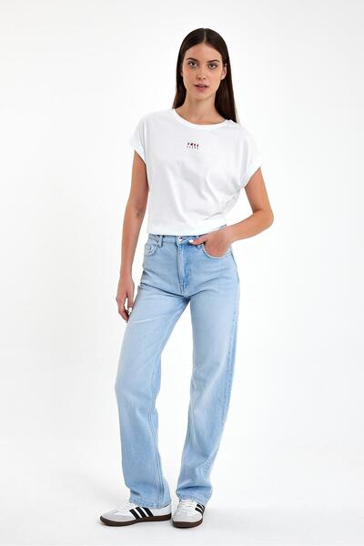 VENA Women's Marrakesh Ice Blue High Waist Straight Fit Jean Pants - Ice Blue