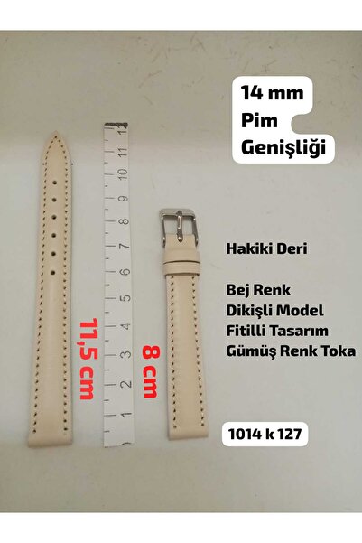 Brality 14 mm Uyumlu Kol Saati Kordonu - HAKİKİ DERİ , Bej Renk Dikişli Model...