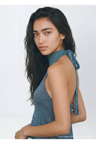 Mango Teen Halter yaka metalik bluz