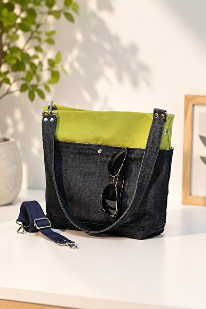 minart design Green Detailed Denim Design Shoulder Bag