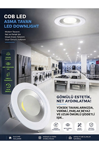 Aklight 20w Cob Tavan Spot Lamba Class 6inç Downlıght Yüksek Tavan Armatür Pa...