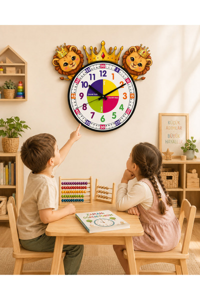 karbonsoft Ceas de perete educativ din lemn pentru camera copiilor, cu design...