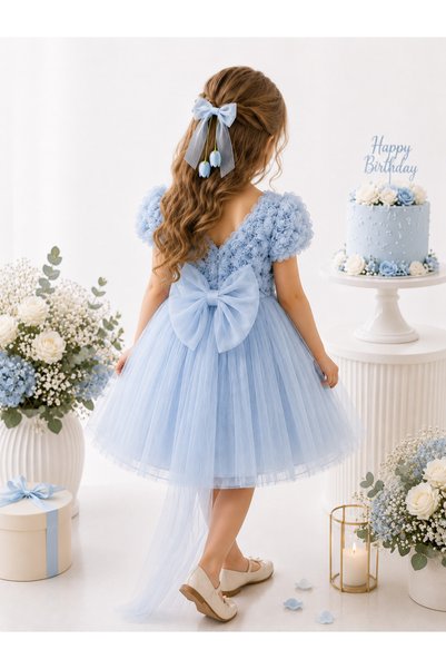 2kids2mom Baby Girl Pink Dress Short Sleeve with Bow Birthday Party Wedding Special Occasion Tulle Lined Princess