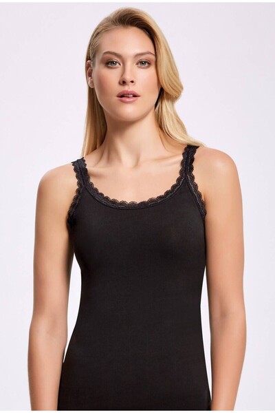 İLKE İÇ GİYİM Curea Lycra Curea Snur Dantela Negru Tricou Femei 3 Bucăți