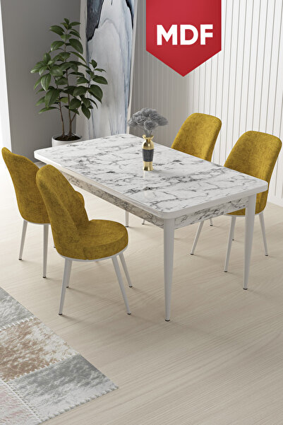Canisa Concept Nil Serisi 70x110 MDF Sabit Mutfak Masası Takımı Beyaz Mermer ...