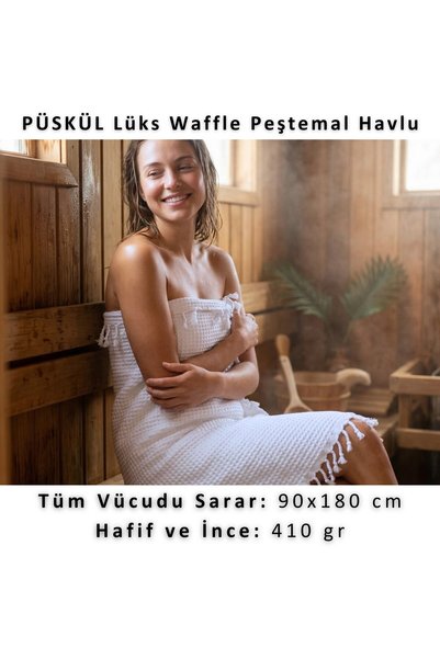 Püskül Tekstil Luxury Beach Towel Peshtemal, Waffle Weaving, 100% Cotton, Quick Drying, High Quality Beach Towels