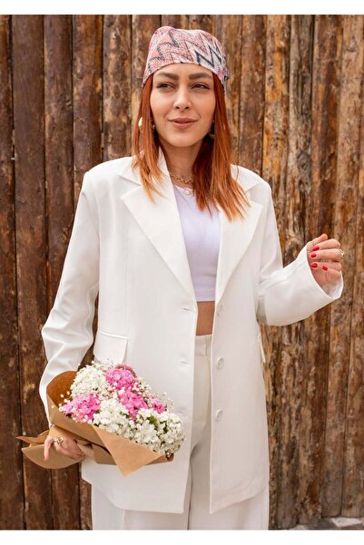 Çiğdem Sonkur Butik Tek Düğme Detaylı Ola Blazer Ceket Beyaz