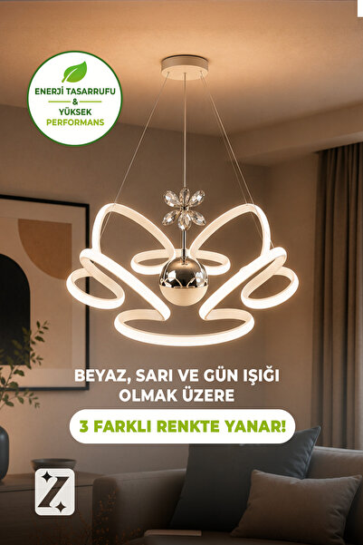 Zeda Teknoloji Lotus 3 Renk 4 Yaprak Tek Top Sarkıt Led Avize
