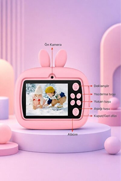 Torima Dijital Fotoğraf Makinesi Çocuk Termal Resim Kağıt Baskılı Yazıcı Kamera Video Makinesi CMR18 Pembe