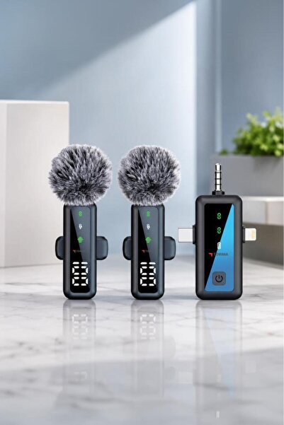 Torima Yaka Mikrofonu Type-C Lightning Aux 2 Adet 3IN1 Kablosuz Mikrofon H68 Siyah