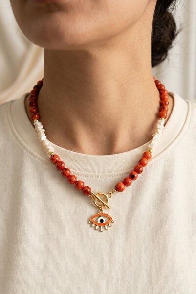 PETEK AKSESUAR Alaçatı Glass Bead Natural Stone Necklace Eye