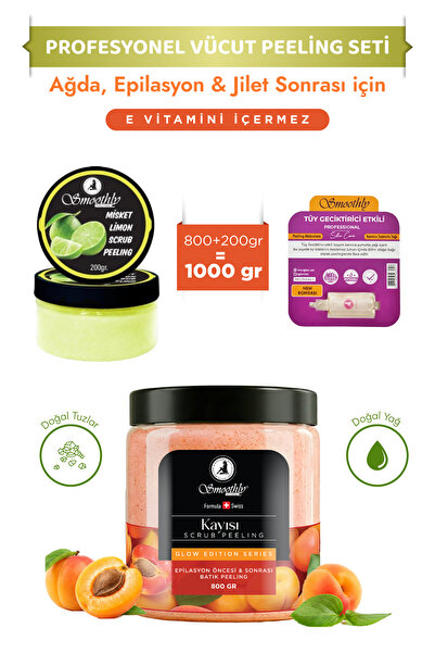 Smoothly Epilasyon, Ağda Sonrası Batık Peeling 1kg Set Kayısı Peeling 800ml +...