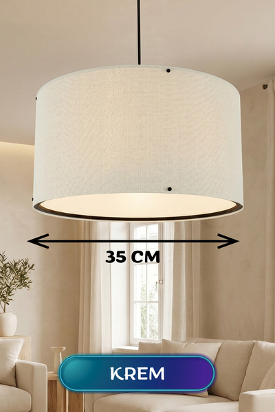 GÖKDAĞ GROUP Krem Kumaş Başlıklı Sarkıt Avize 35 CM Mega Boy
