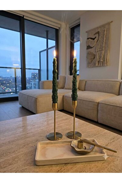 SCA CANDLE Dekoratif Mum Şamdanlık Mum nar model 2 2'li koyu yeşil renk 20x2 ...