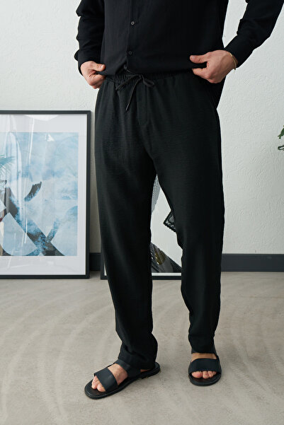 İLKCET MODA Regular Siyah Erkek Keten Boyfriend Pantolon
