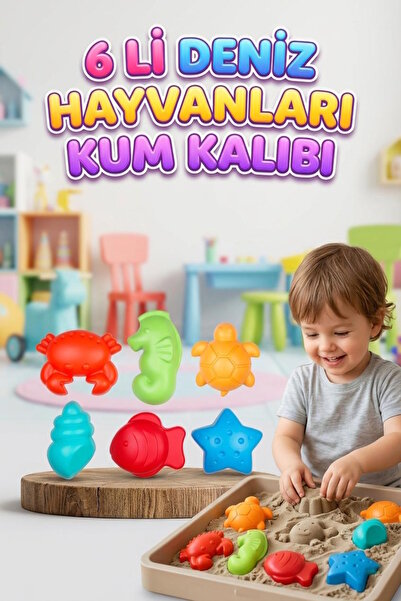 Tıfıl Toys Fileli 6'lı Deniz Hayvanları Şekilli Renkli Kum Kalıbı Eğlenceli D...