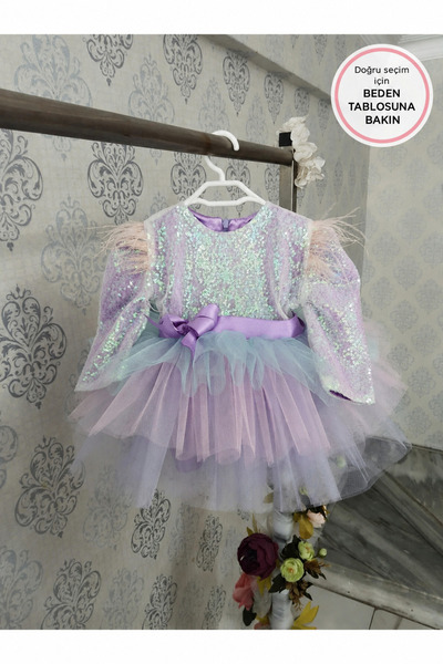 Kidstore Рокля с дълъг ръкав за момиче в лилави цветове на еднорог
