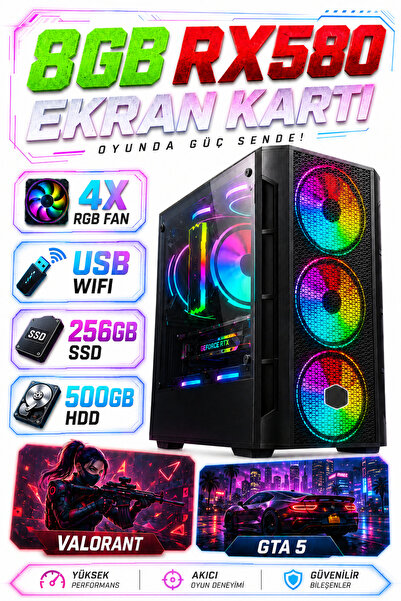 Dmc N182x (PUBG,GTA 5) I5 3470,16GB RAM,500GB HDD,256GB SSD,8GB RX580 Oyuncu ...