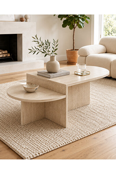 GaniHome Orion Orta Sehpa Ahşap Görünümlü Modern Salon Sehpası | Geniş Üst Ta...