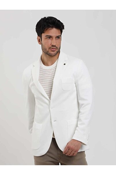 Dufy Ekru Erkek Slim Fit Düz Mono Yaka Casual Ceket - 104444