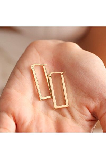 Sembol Gold Altın Halka Küpe Rectangle