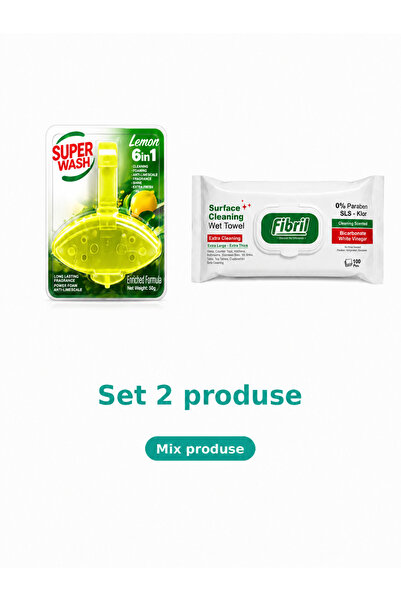 Fibril Baie, Set 2 Produse: Odorizant WC Lemon, Servetele umede Green