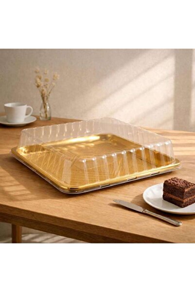 PAN HOME Dronan Square Cake Box 30x30x7cm -clear & Gold