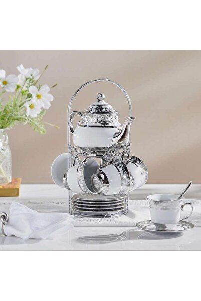 PAN HOME Zaki 14-piece Tea Set - Cup 220ml + Pot 950ml -white & Chrome
