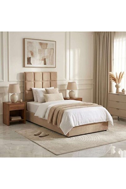 PAN HOME سرير فردي أولجا مخملي بيج 90×200 سم