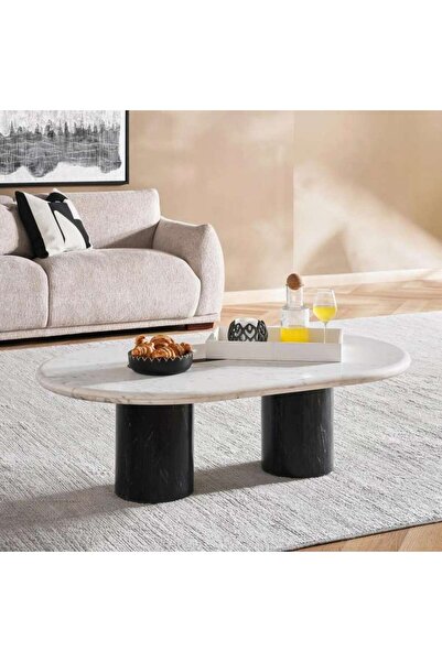 PAN HOME طاولة قهوة كارولين رخامية - أبيض أسود