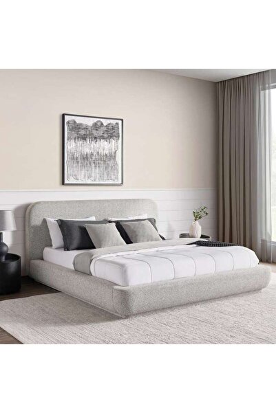 PAN HOME Yaxley King Bed 180x200 Cm Upholstered - Beige