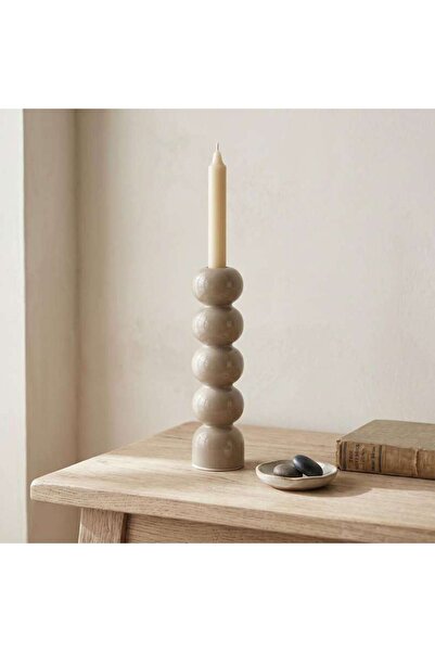 PAN HOME Pebble Ceramic Taper Candle Holder Dia6x23cm - Beige