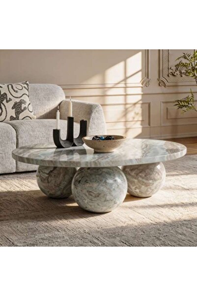 PAN HOME Yosten Coffee Table Marble Large - White & Beige
