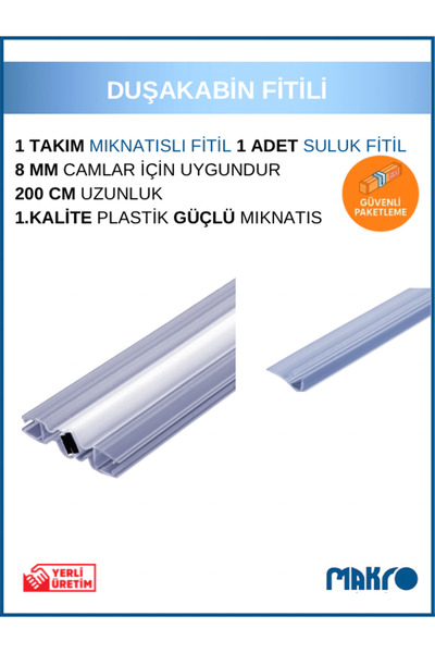 GLASSMAKRO Duşakabin Mıknatıslı Fitil ve Suluk Fitil (F FİTİL) 200 CM 8 MM Ca...