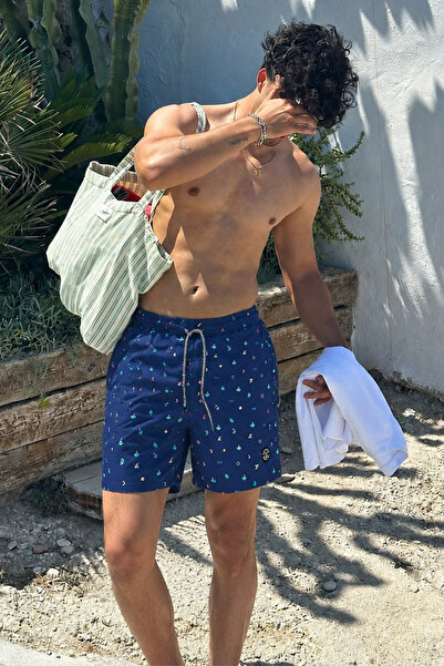 Madmext Pantaloni scurți de mare pentru bărbați cu model albastru marin 6367