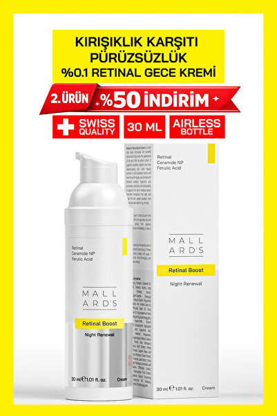 Mallards Retinal Boost %0.1 Retinal Gece Kremi 30 ml - Kırışıklık ve Leke Gör...