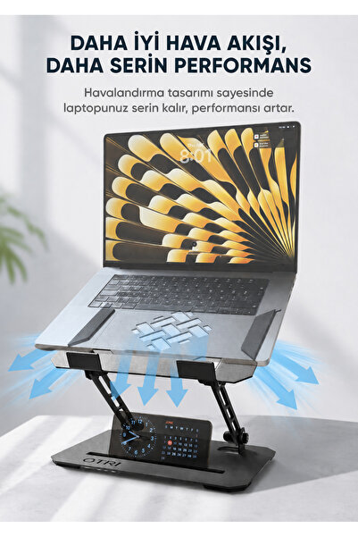 Otri Tüm Modellerle Uyumlu Katlanabilir Antrasit Metal Laptop Standı MacBook ...