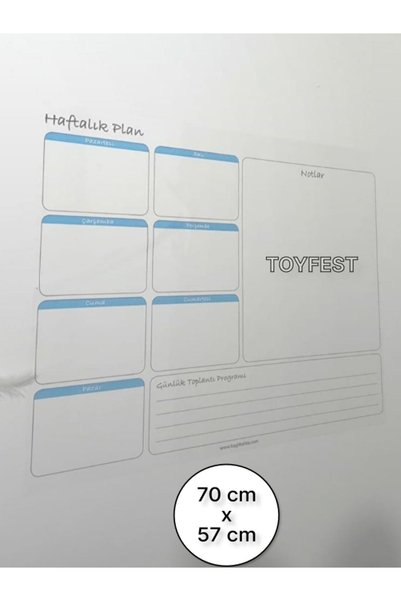 TOYFEST Duvara Kendiliğinden Manyetik Yapışan Haftalık Program Planlayıcı Takvim 70 X 57 Cm