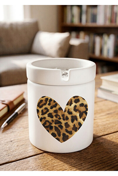 Eylül Design Leopard Heart Design Printed Ceramic Ashtray Odorless Ash Tray