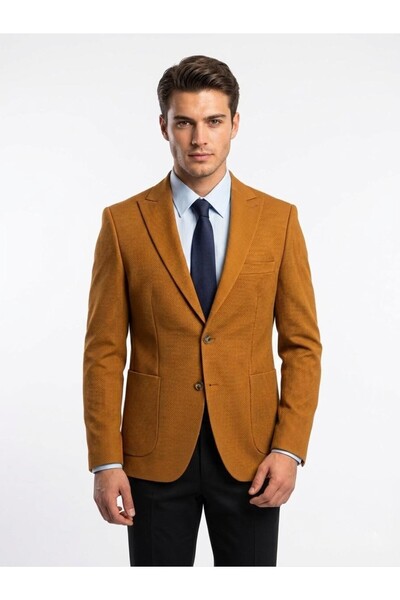Presto Erkek 6 Drop SlimFit Sivri Yaka Camel Cekett Premium Kumaş Özel Kalıp ...