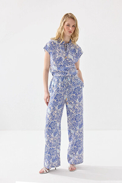 Gusto Lace-Up Wide Leg Trousers - Blue