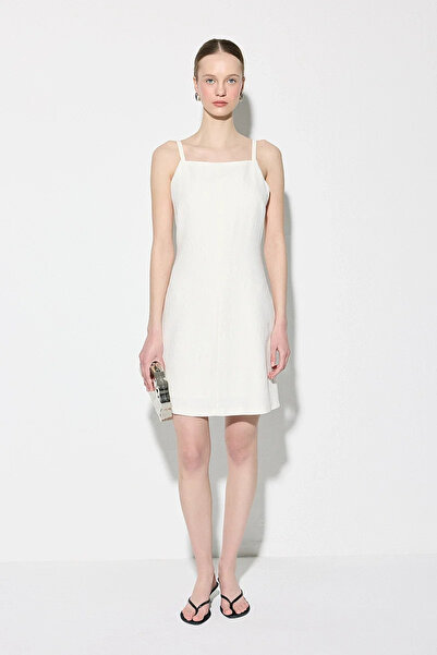 Gusto Rochie mini jacquard cu bretele - Ecru