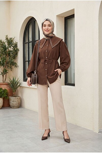 Modamorfo Single Button Trousers with Fold Detail on the Front and Pockets -B...