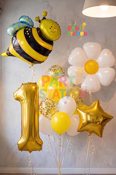 Parti Station Bee Arı ve Papatya Konsept 1 Yaş Balon Set Bee Arı ve Papatya T...