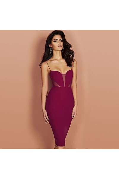 NO BRAND Rochie bandage elegantă - Burgundia, S