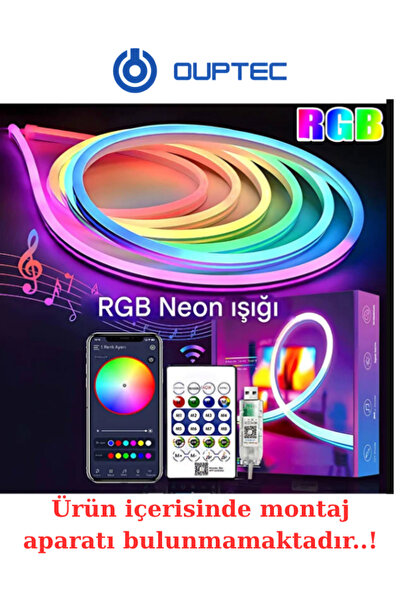 Ouptec Rgb Neon Şerit Led Telefon Kontrollü Sese Ve Müziğe Duyarlı Esnek SU G...