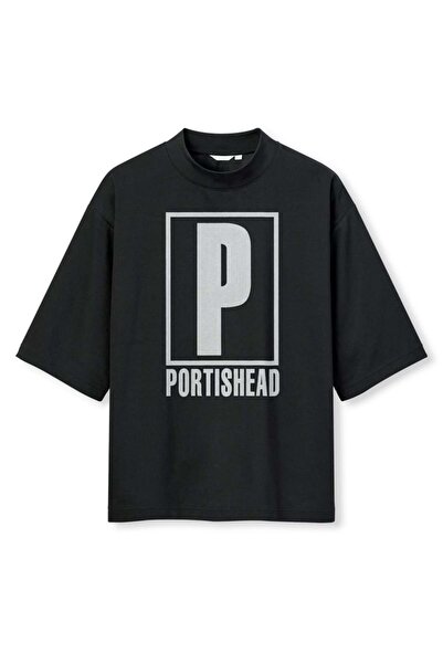 buzagi tasarım ürünleri Portishead Digital Print Oversize Black Unisex T-Shirt