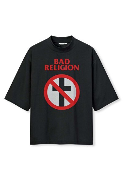 buzagi tasarım ürünleri Bad Religion Digital Print Oversize Black Unisex T-Shirt