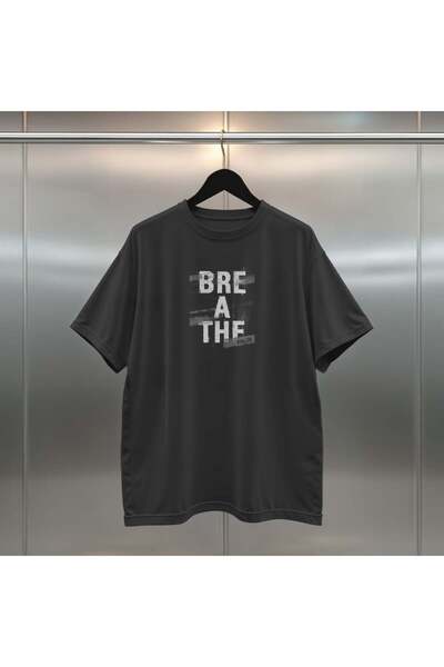 buzagi tasarım ürünleri Breathe Digital Print Oversize Unisex Black T-Shirt
